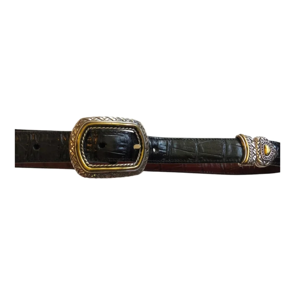 Brighton Marcus Belt 30 M Reversible Black Brown Croc Leather Silver Gol…